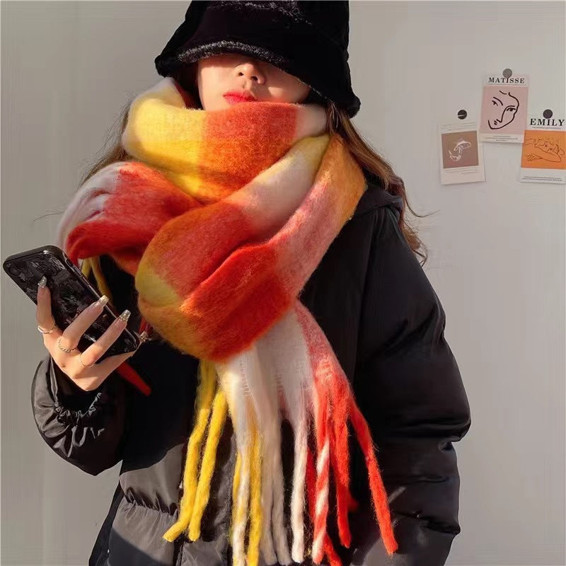 Wholesale Rainbow Scarf Women's Plaid Imitation Cashmere Tassel Warm Shawl