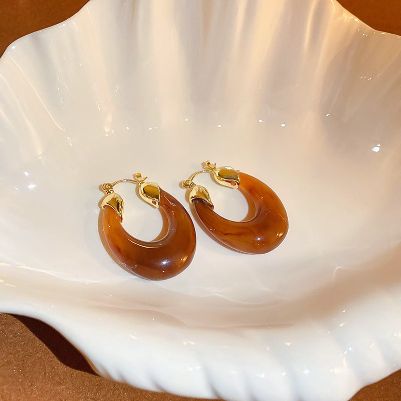 Wholesale Real Gold Electroplating Autumn and Winter Retro Fashion Temperament High-end Round Tiger Eye Stone Earrings