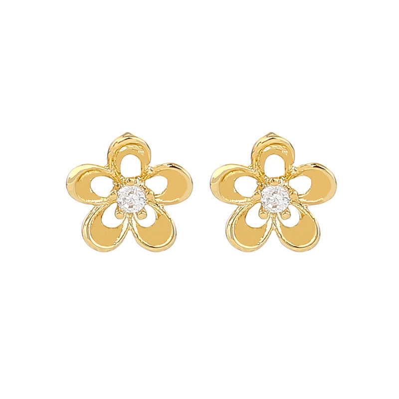 Wholesale s925 silver needle real gold electroplated gold copper inlaid zircon earrings