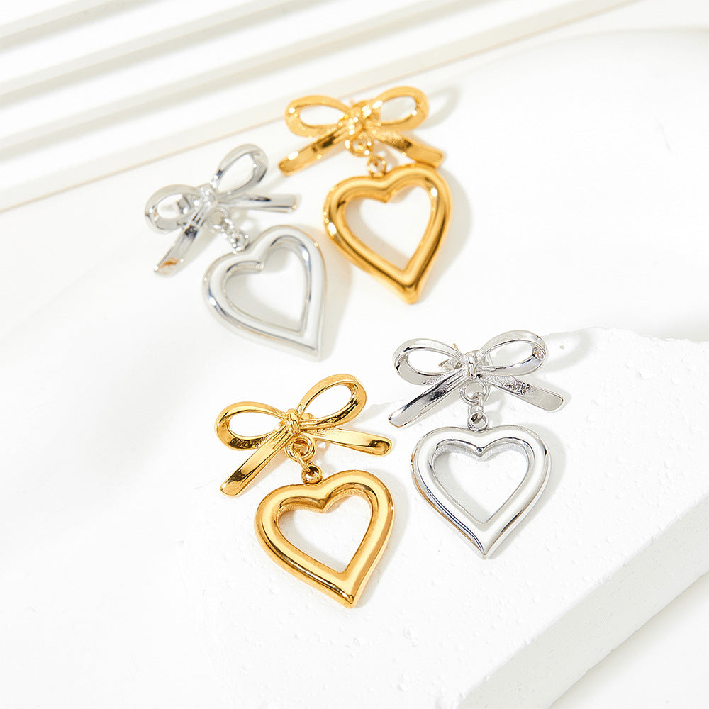 Wholesale Hollow Bow Heart Stainless Steel Earrings
