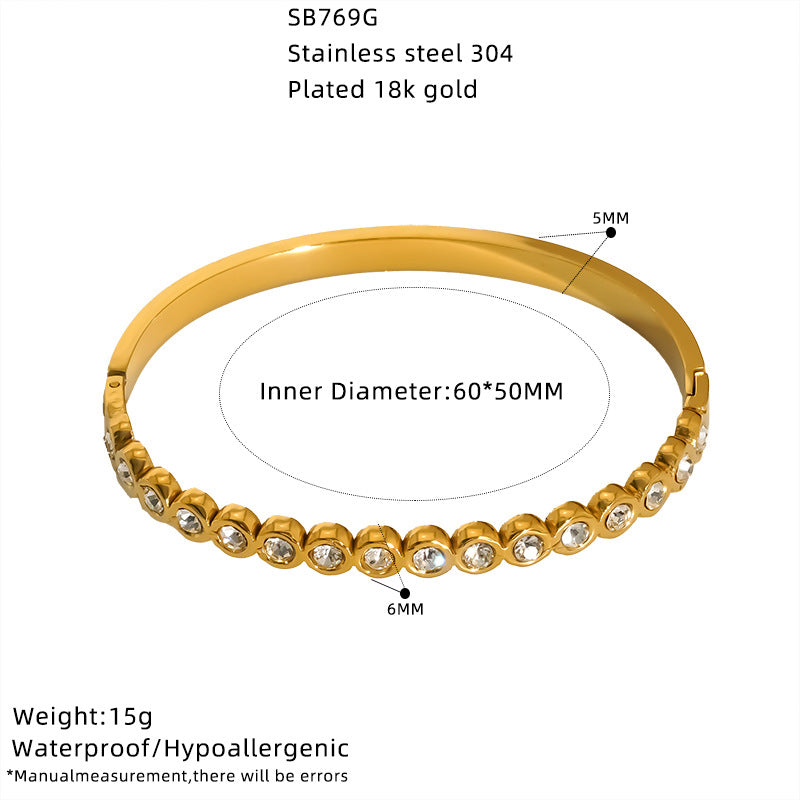 Wholesale zircon-studded clasp gold bracelet versatile stainless steel jewelry