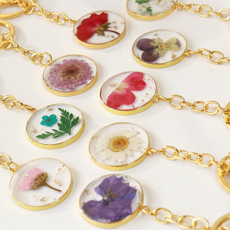 Wholesale 6pcs Dried Flower Resin Specimen Month Flower Keychain