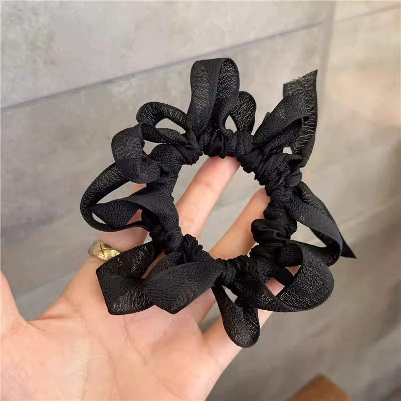 Wholesale Sweet Bow Thousand Gold Hair Ring Lace Double Gentle Rubber Tendon Fashion Embroidered Vintage Hair Rope Elegant