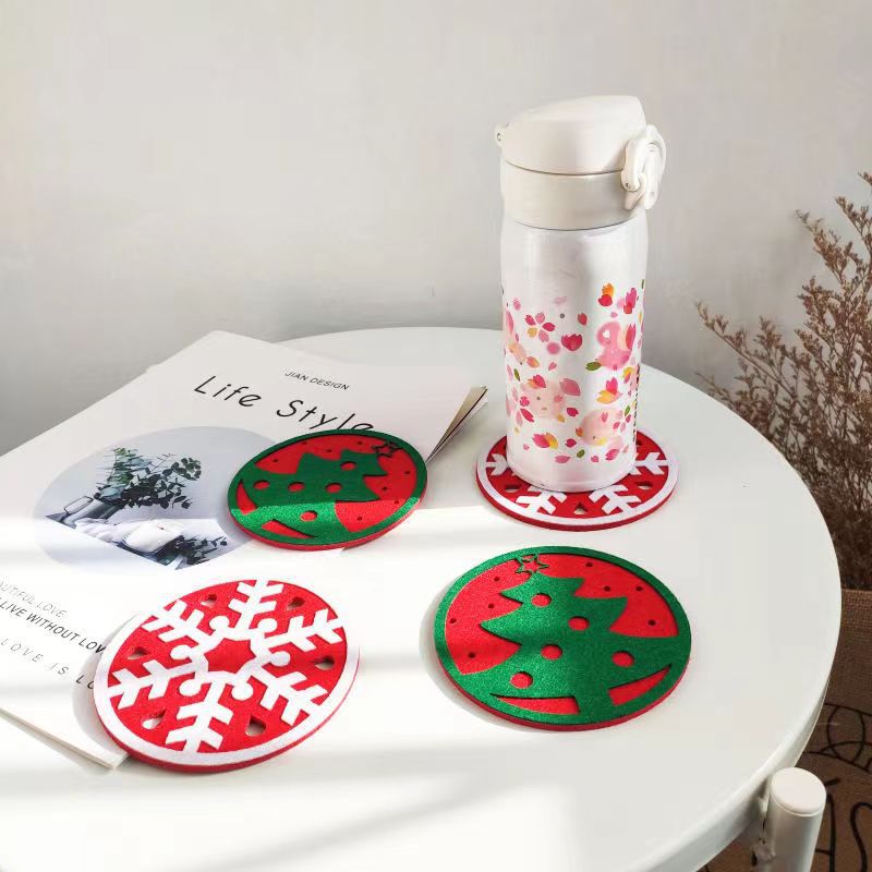 Wholesale Snowflake Christmas Tree Felt Coasters