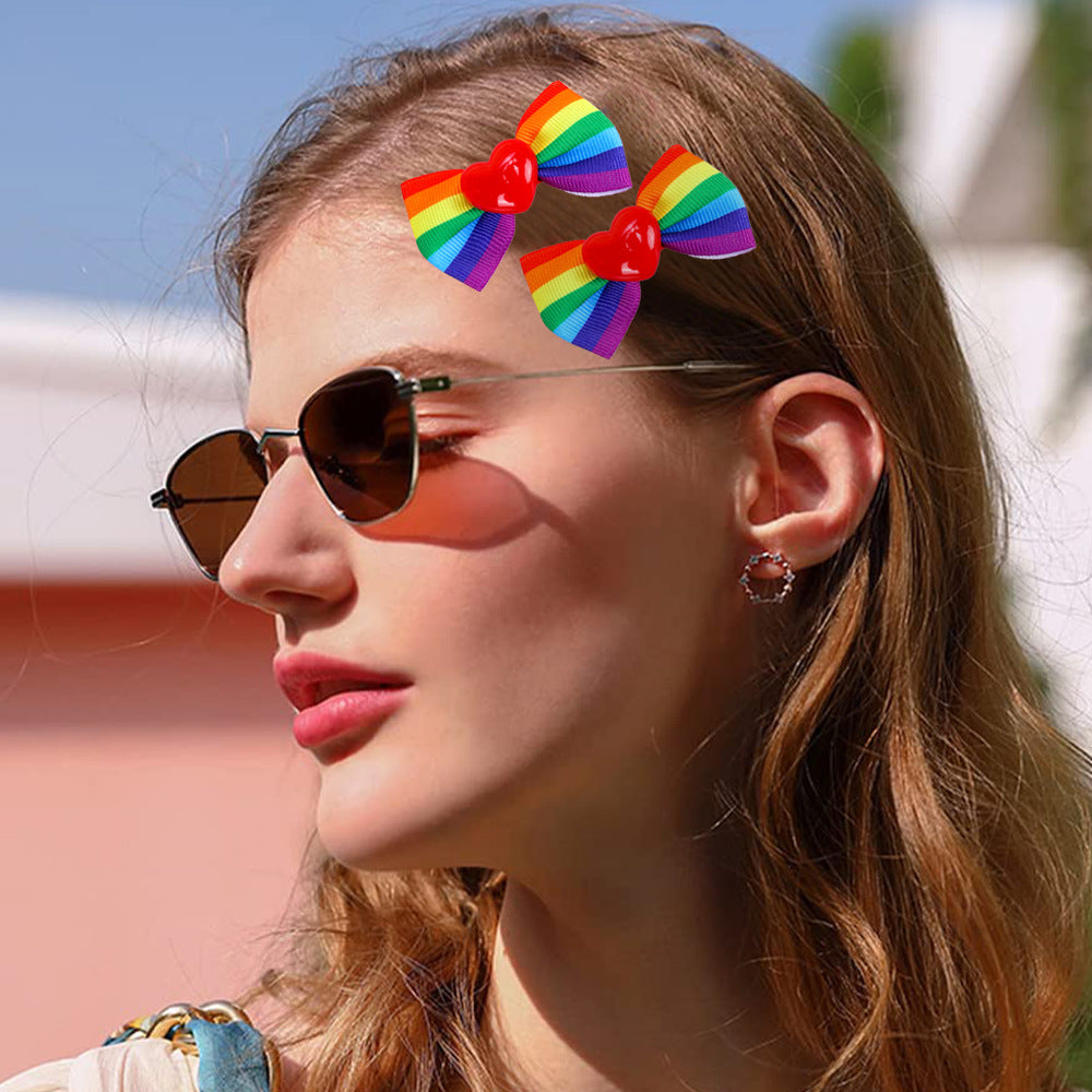 Wholesale  Children' s Bow Hairpin Rainbow Rib Bow Clip Cute Girl' s Hair