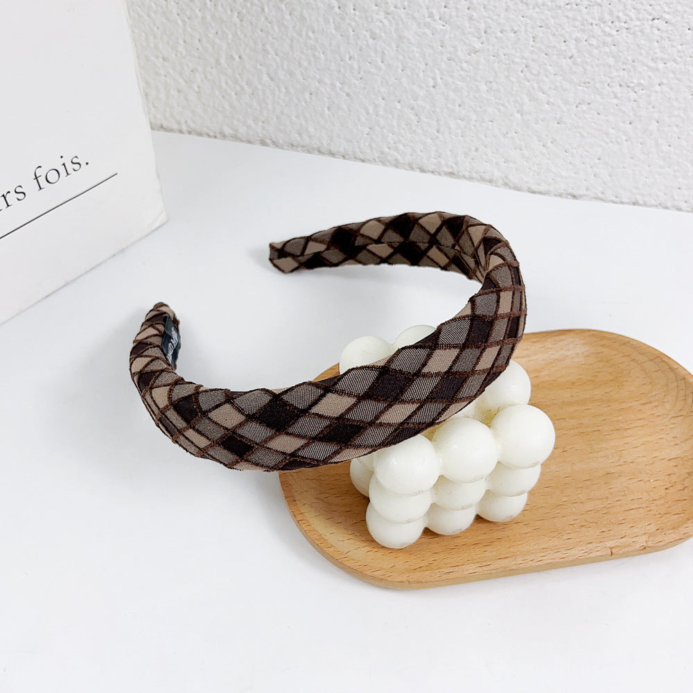 Wholesale Color Fabric Plaid Wide Edge Sponge Hair Hoop