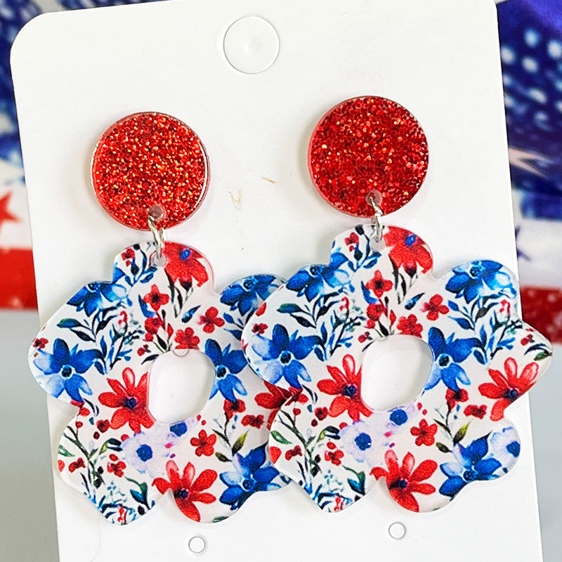Wholesale Independence Day Flowers Cool Summer Acrylic Light Earrings Bohemia
