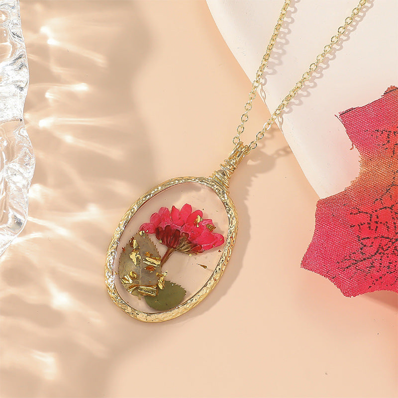Wholesale Resin Dried Flower Handmade Epoxy Pendant Necklace