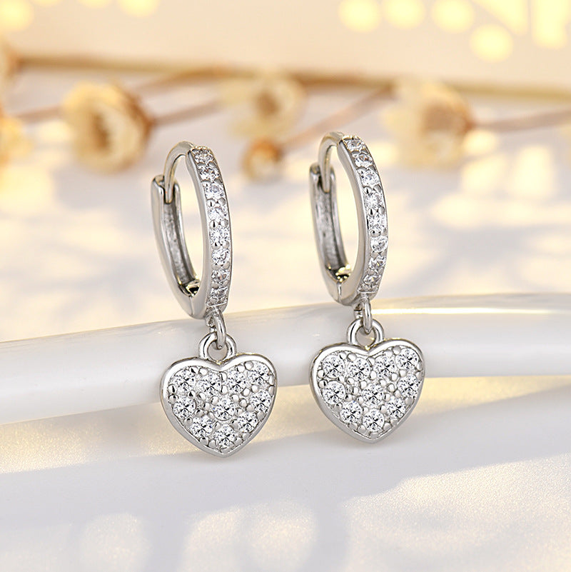 Wholesale Sterling Silver Heart Shaped Earrings Set with Diamonds Love Earrings