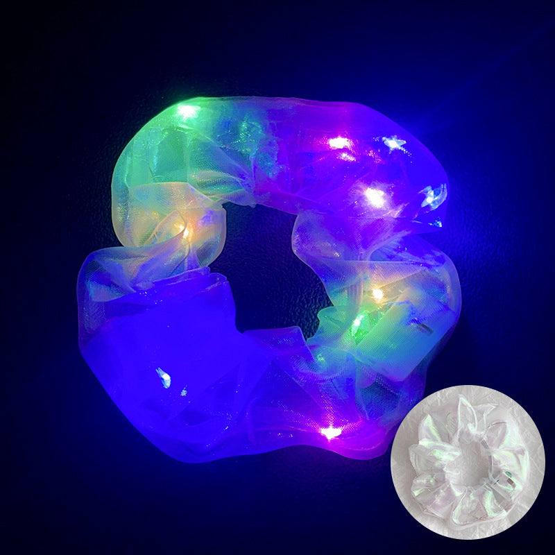 Wholesale Led Luminous Large Intestine Hair Ring DIY Night Light Flower Shiny Fat Intestine Head Rope Nightclub Rubber Band Hair Accessories