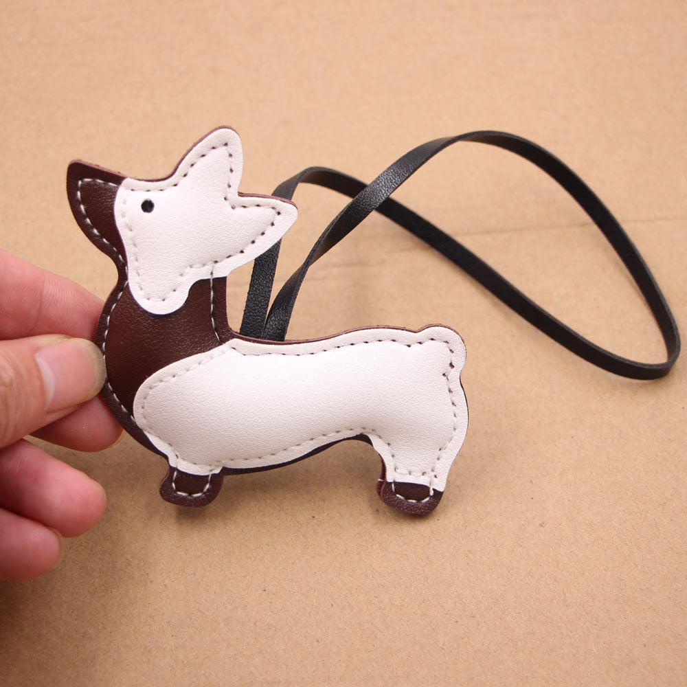 Wholesale Stylish PU Leather Corgi Dog Bag Charm Pendant Cute Japanese Korean Style Coffee Keychain Accessory Boutique Resale Gift