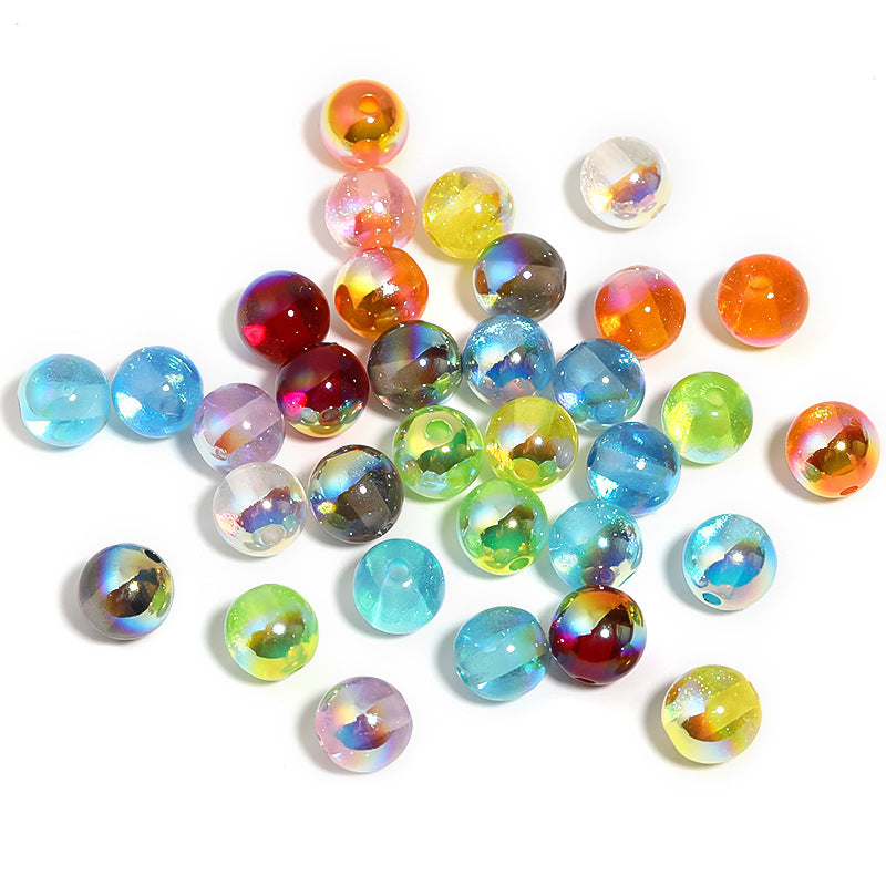 Wholesale 100pcs High-gloss Plated Fine Glitter Round Beads Acrylic Through-hole DIY Accessory Beads