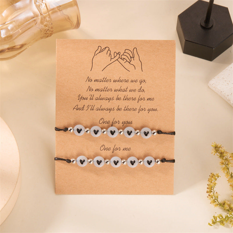 Wholesale Luminous Love Braided Adjustable Bracelet Set