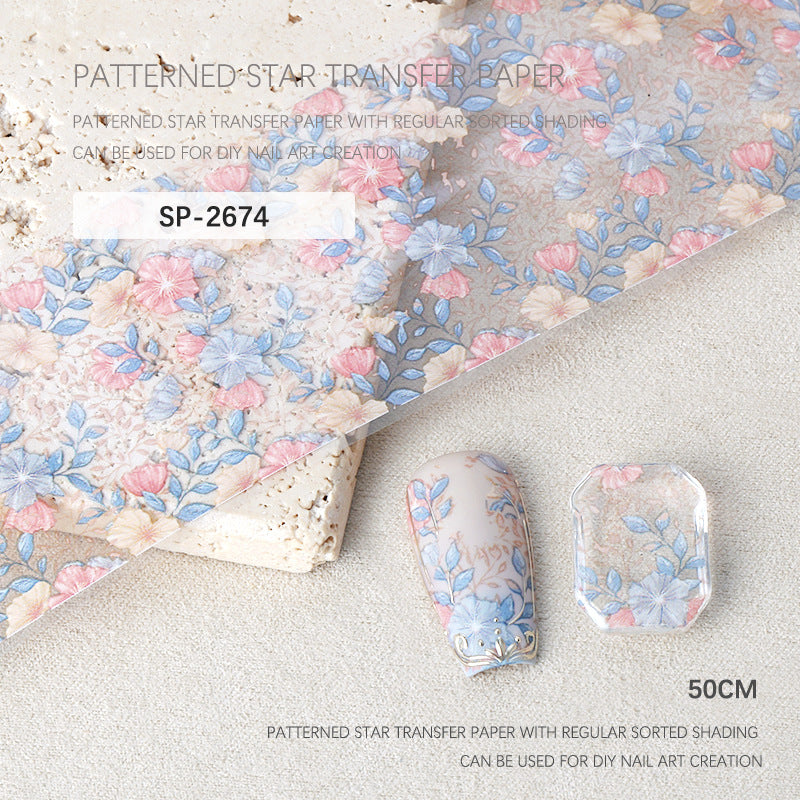 Wholesale Nail art starry sky paper transfer paper stickers palace rose flower transfer paper starry sky stickers rose flower starry sky stickers