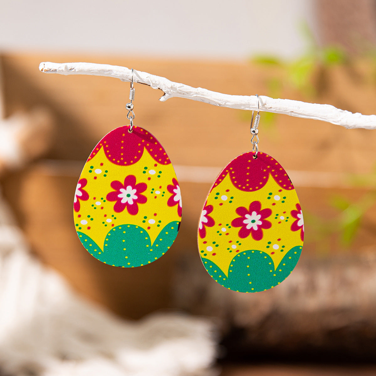 Wholesale Easter cartoon rabbit Easter egg Wood Earrings
