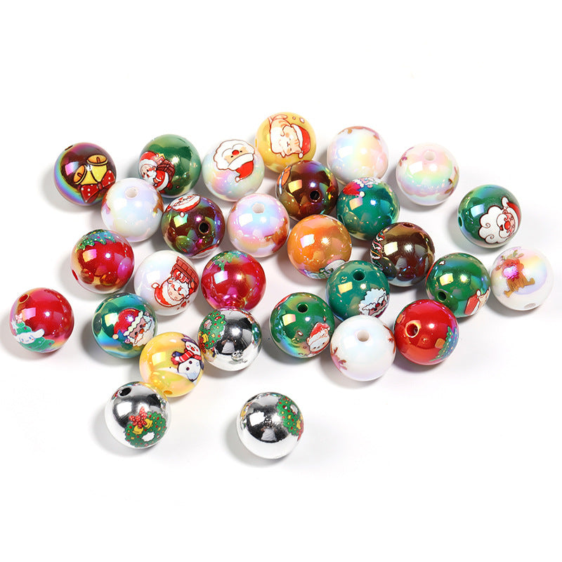 Wholesale 100pcs Christmas DIY Beaded Cartoon Santa Claus Elk Print Beads