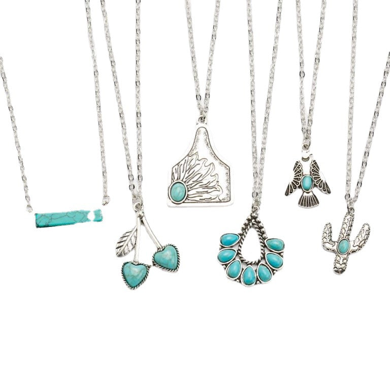 Wholesale 20pcs Turquoise accessories cactus water drop eagle geometric long necklace