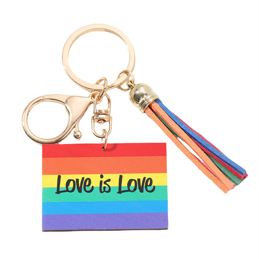Wholesale LGBT Pride Month Rainbow Tassel Wooden Keychain