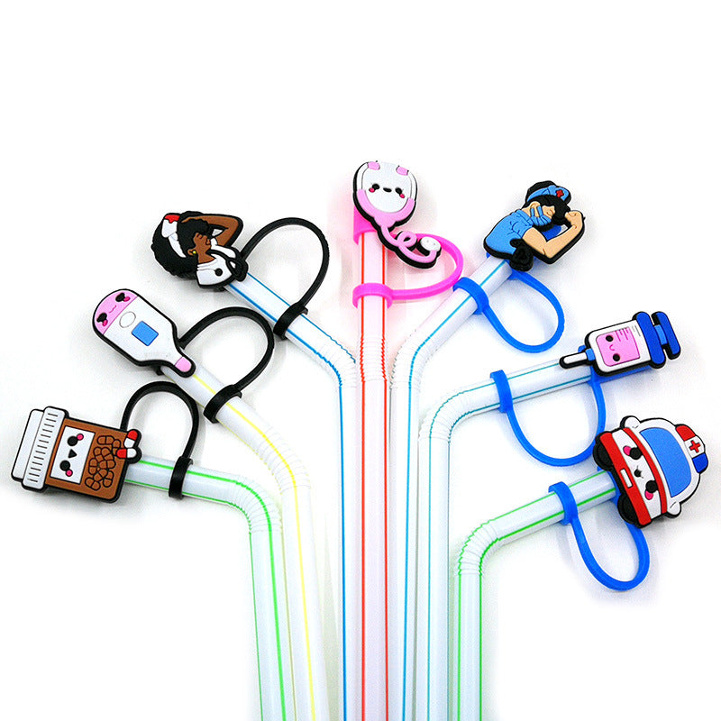 Wholesale 10PCS Doctor and Nurse Silicone Cartoon Tube Straw Hat