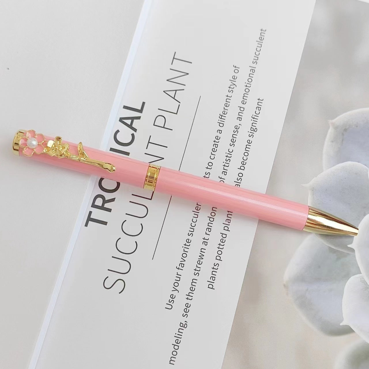 Wholesale Colored flower inlaid with pearl metal pen