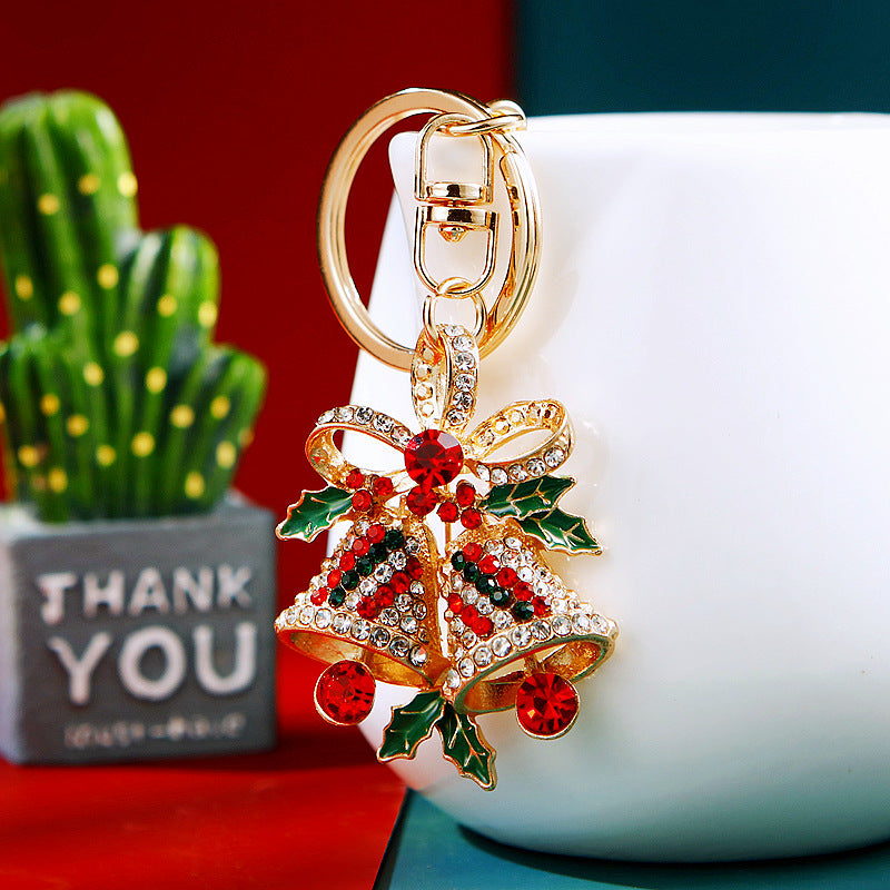 Wholesale Diamond Inlaid Christmas Snowflake Pearl Metal Keychain