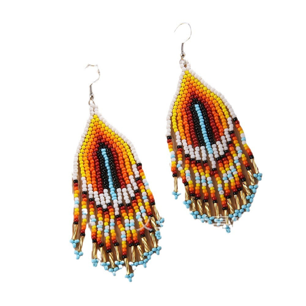 Wholesale Bohemian Retro Gradient Color Tassel Earrings