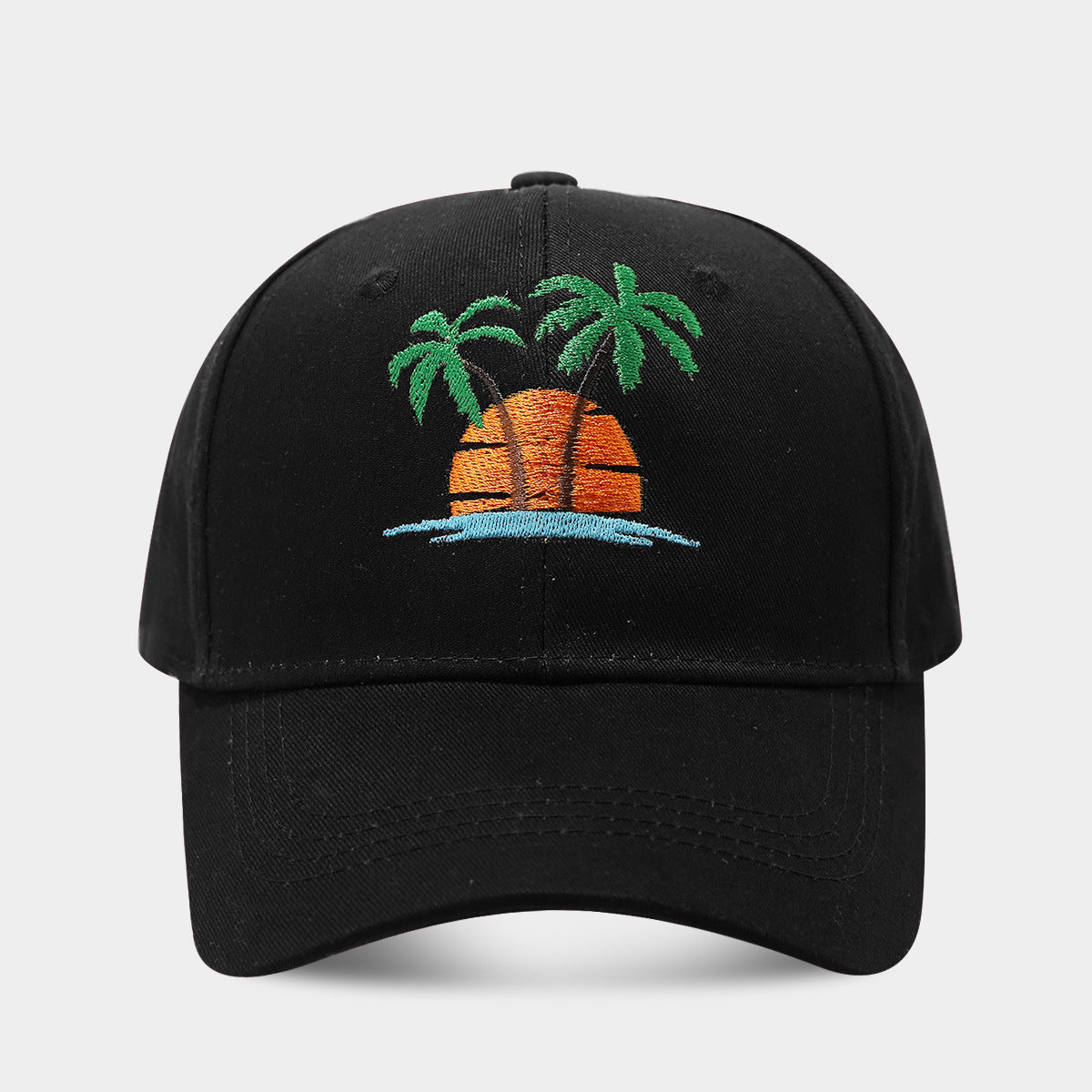 Seaside coconut tree embroidered hardtop sun hat