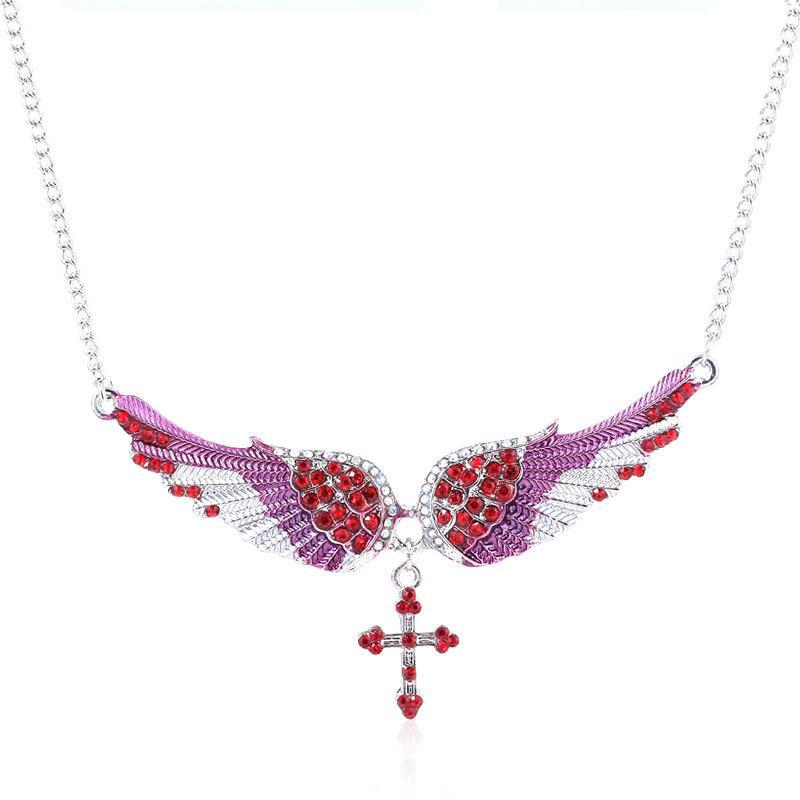 Wholesale Exaggerated Angel Wing Diamond Cross Necklace