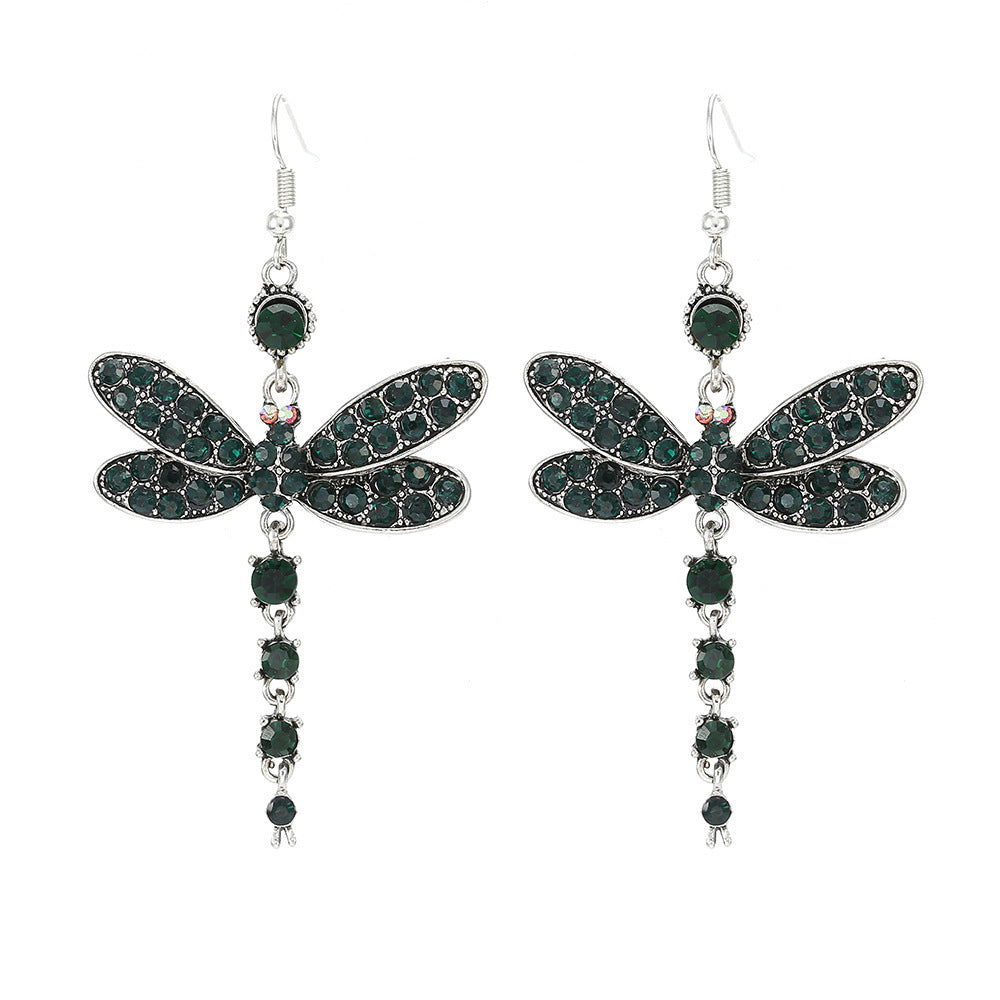Wholesale Vintage Ethnic Blue Tassel Dragonfly Drop Earrings For Women Zinc Alloy Electroplated Fashion Jewelry Accessory