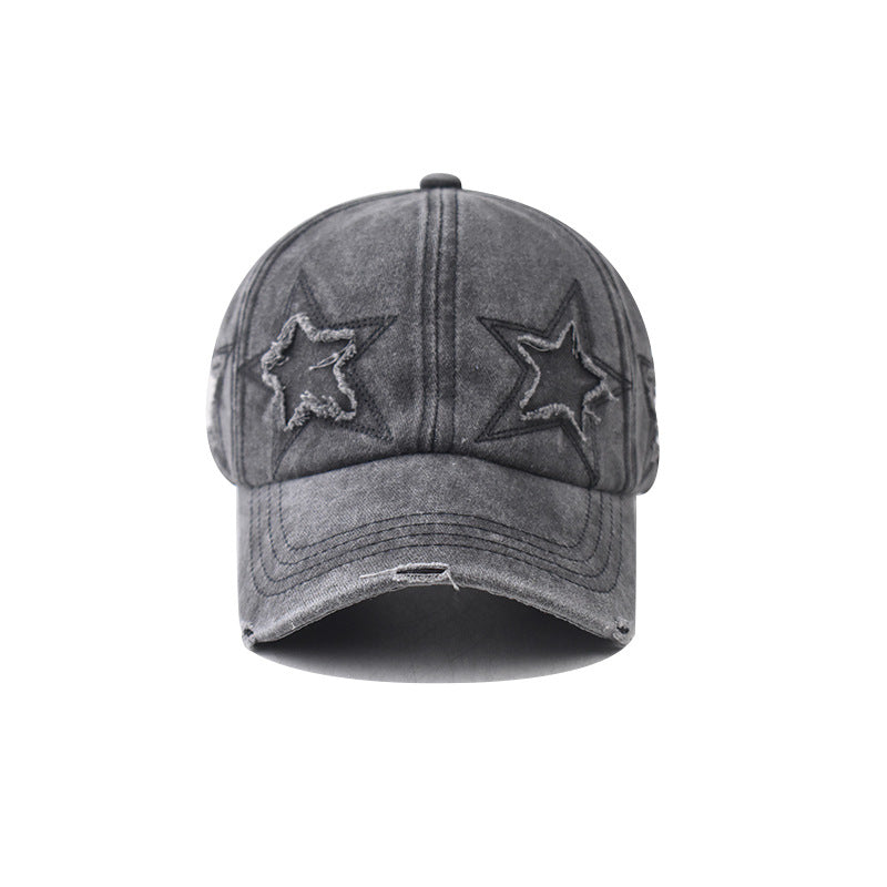 Wholesale Pure Cotton Washed Distressed Personalized Hole Five-pointed Star Baseball Cap