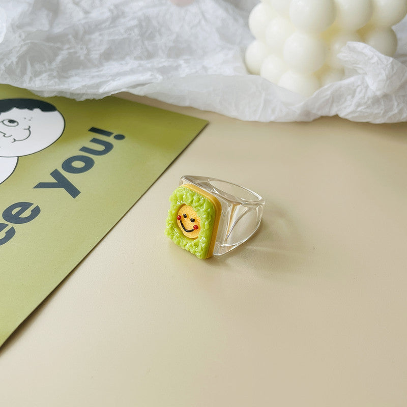 Wholesale Japanese fun food cute croissant pizza toast grape tart resin ring