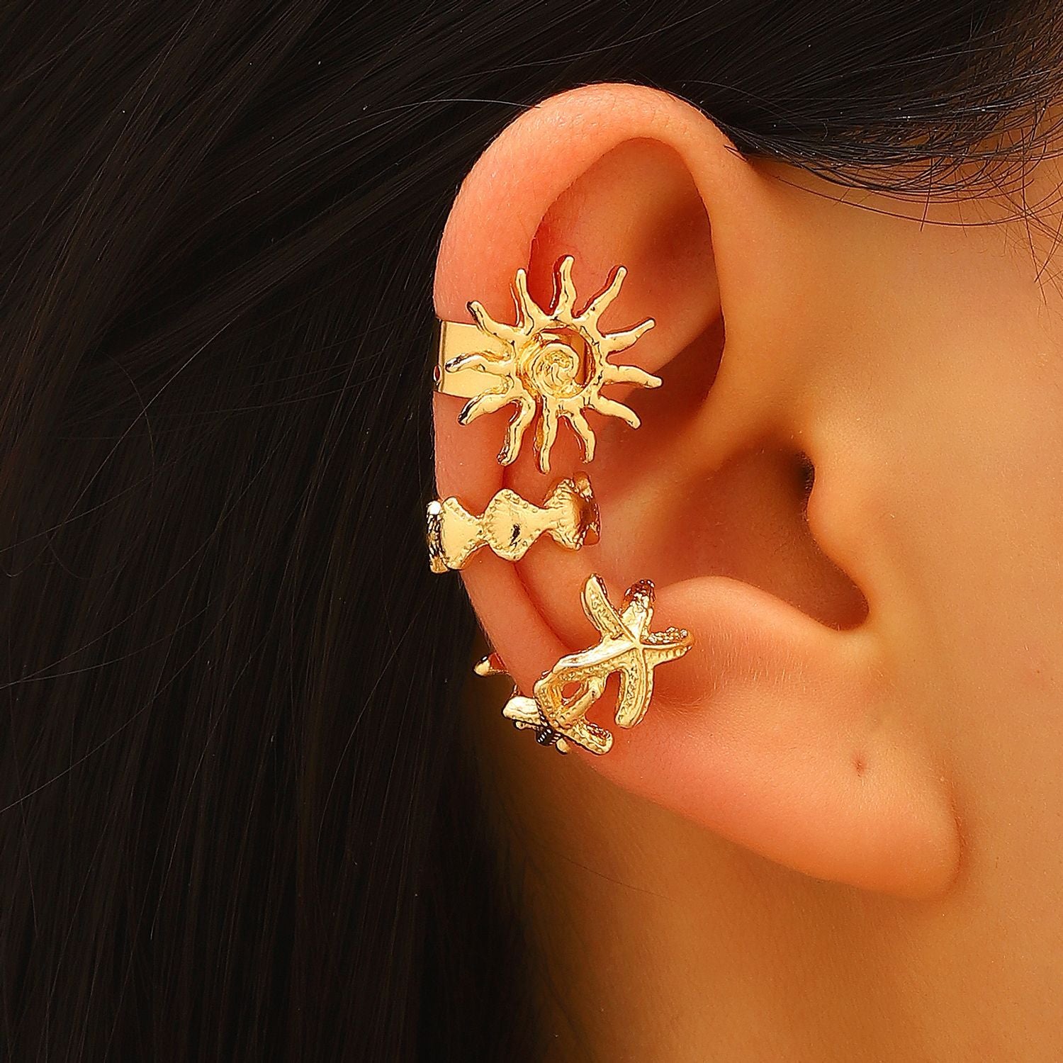 Wholesale Starfish Sun Moon Flower Ear Cuff No Piercing Women Vacation Style Fashion Accessory