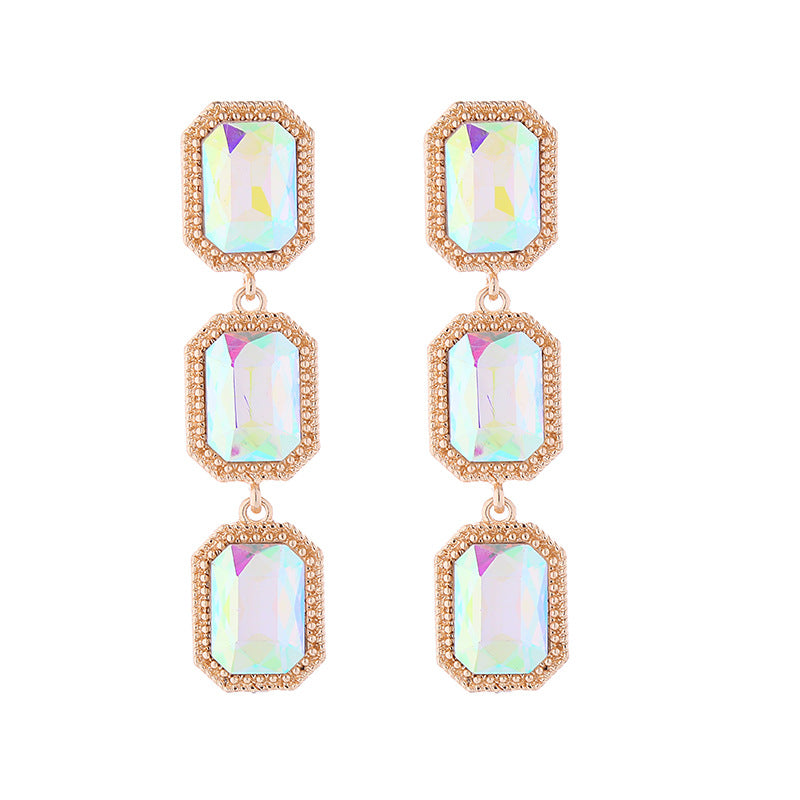 Wholesale Multi-layer Alloy Inlaid Glass Diamond Earrings