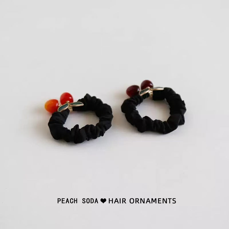 Wholesale  Simple Vintage Cherry Hair Ring High Elastic Hair Rope Ball Head Rubber Tendon All-match Hair Rope Elegant Headwear