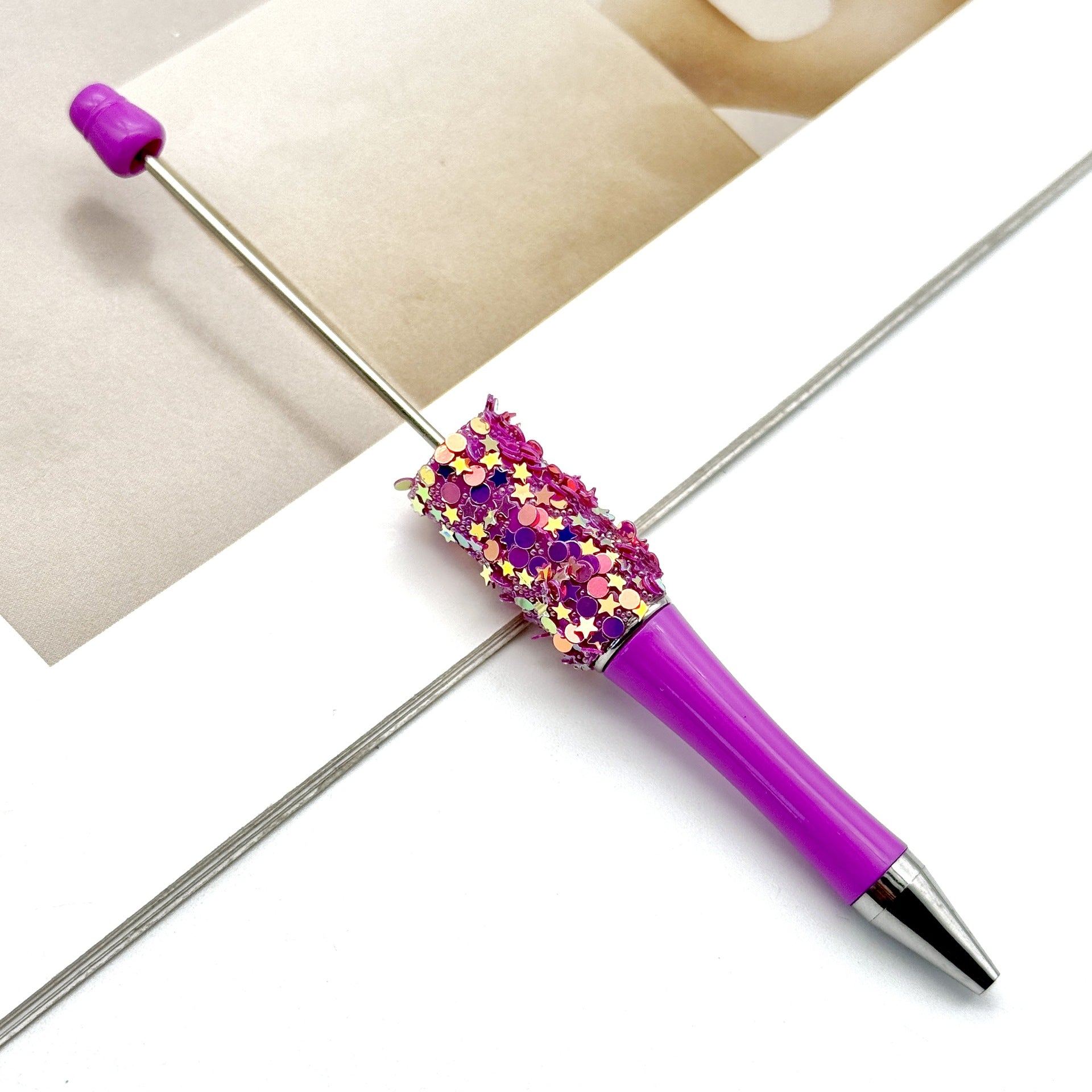 Wholesale DIY Small Star Beaded Pen Shining Sequins Star Ballpoint Pen Handmade Patch Cute Beaded Ballpoint Pen in stock