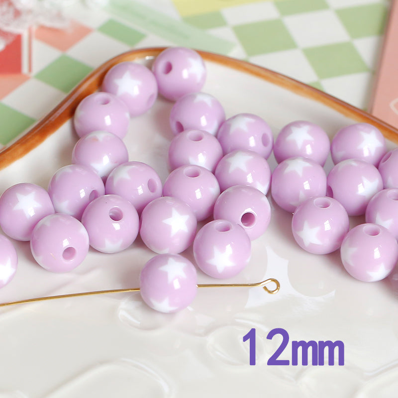 Wholesale 30pcs Cute Children's Fun Series Solid Color Macaron Color Star Round Beads