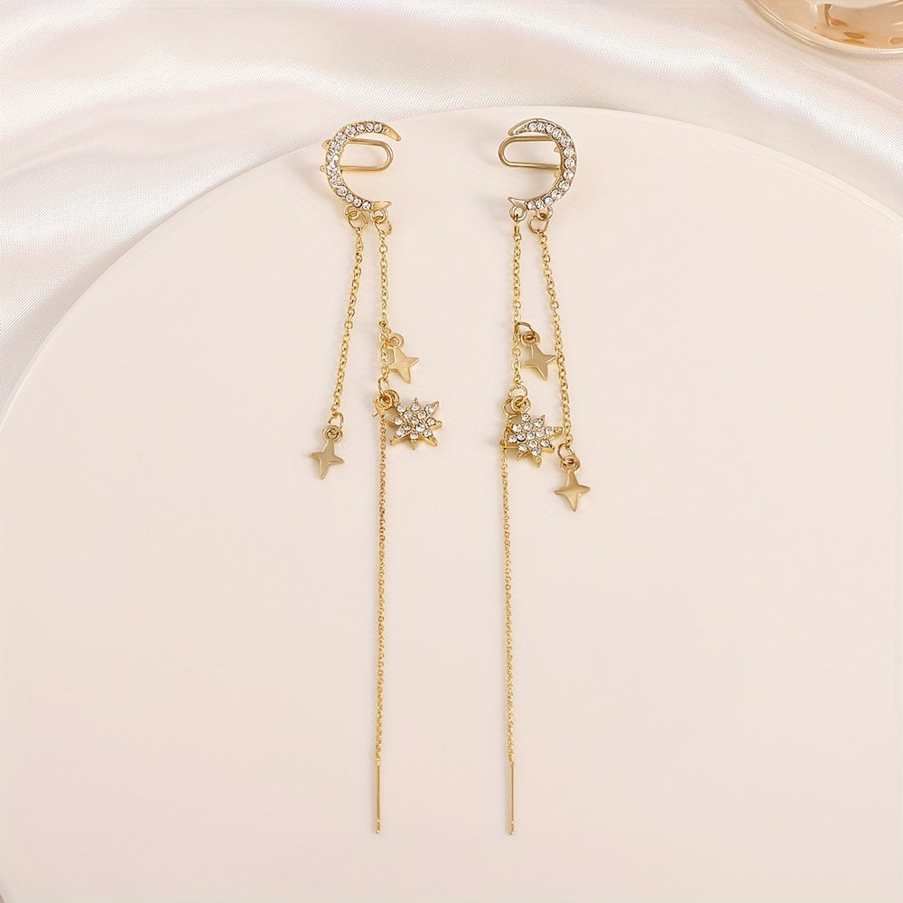 Wholesale Copper Electroplated Long Chain Tassel Ear Cuff Clip For Women No Piercing Stylish Everyday Jewelry Accessory