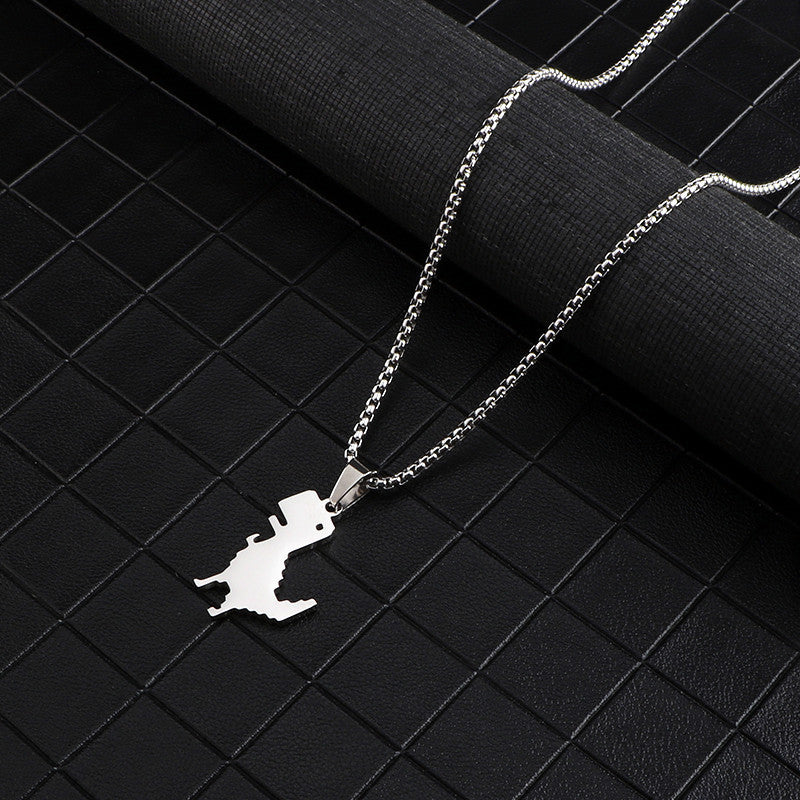 Wholesale Cartoon Cute Little Dinosaur Pendant Titanium Steel Personality Simple Pendant Long Necklaces