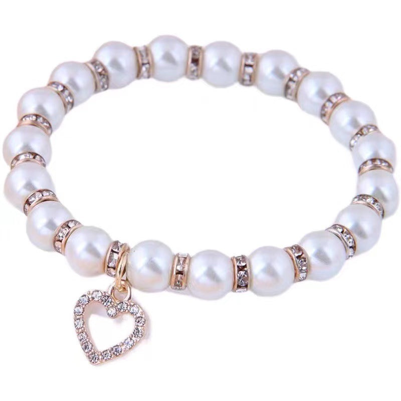 Wholesale Alloy Hand Palm Pendant Diamond Pearl Bracelet