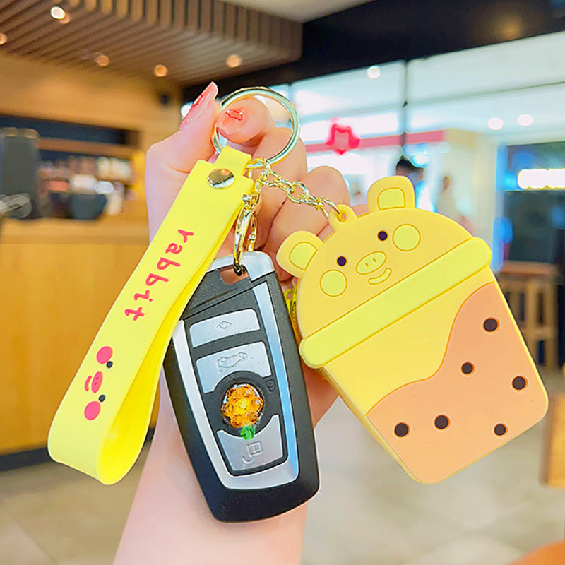 Wholesale Acrylic Cute Milk Tea Pig Silicone Coin Purse Keychain