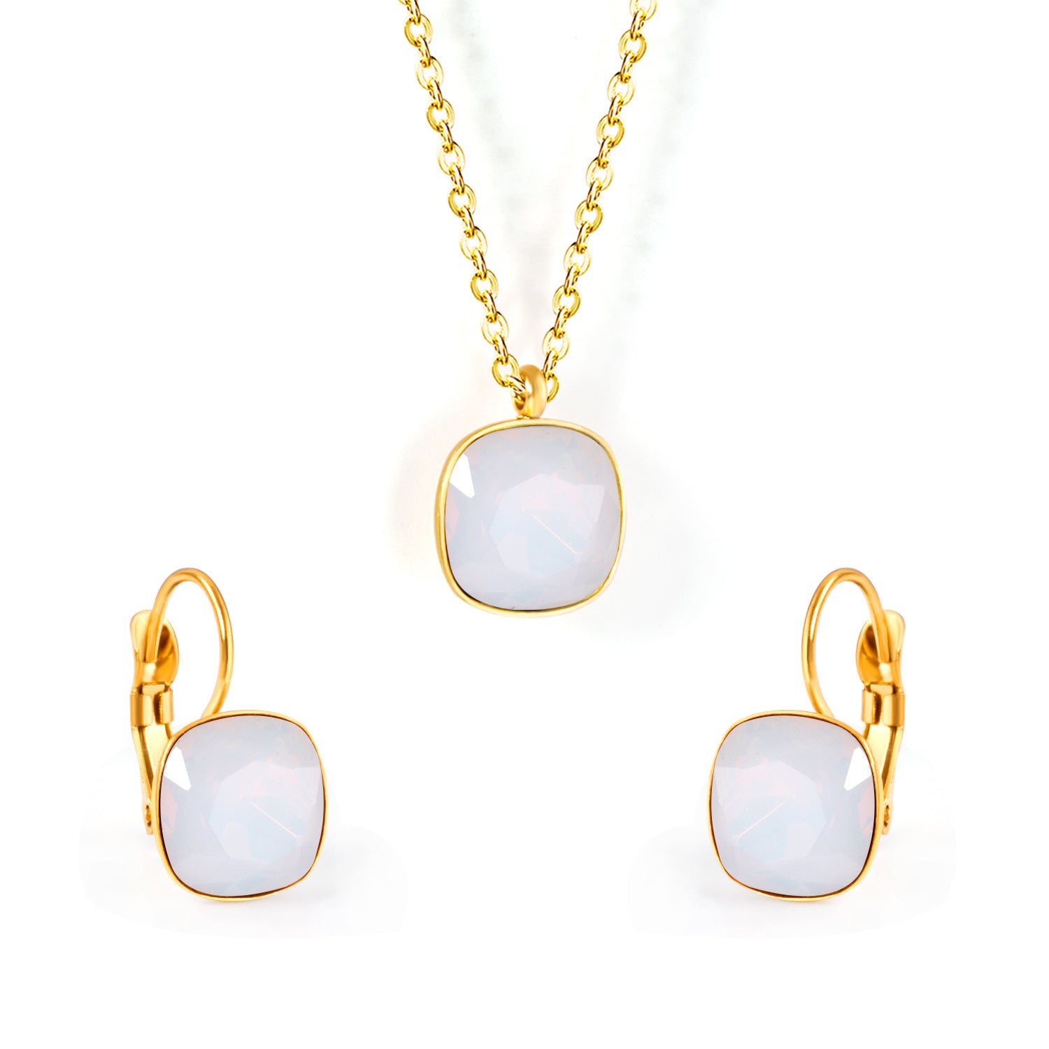 Wholesale Stainless Steel Crystal Earrings Rhinestones Colored Necklace Set