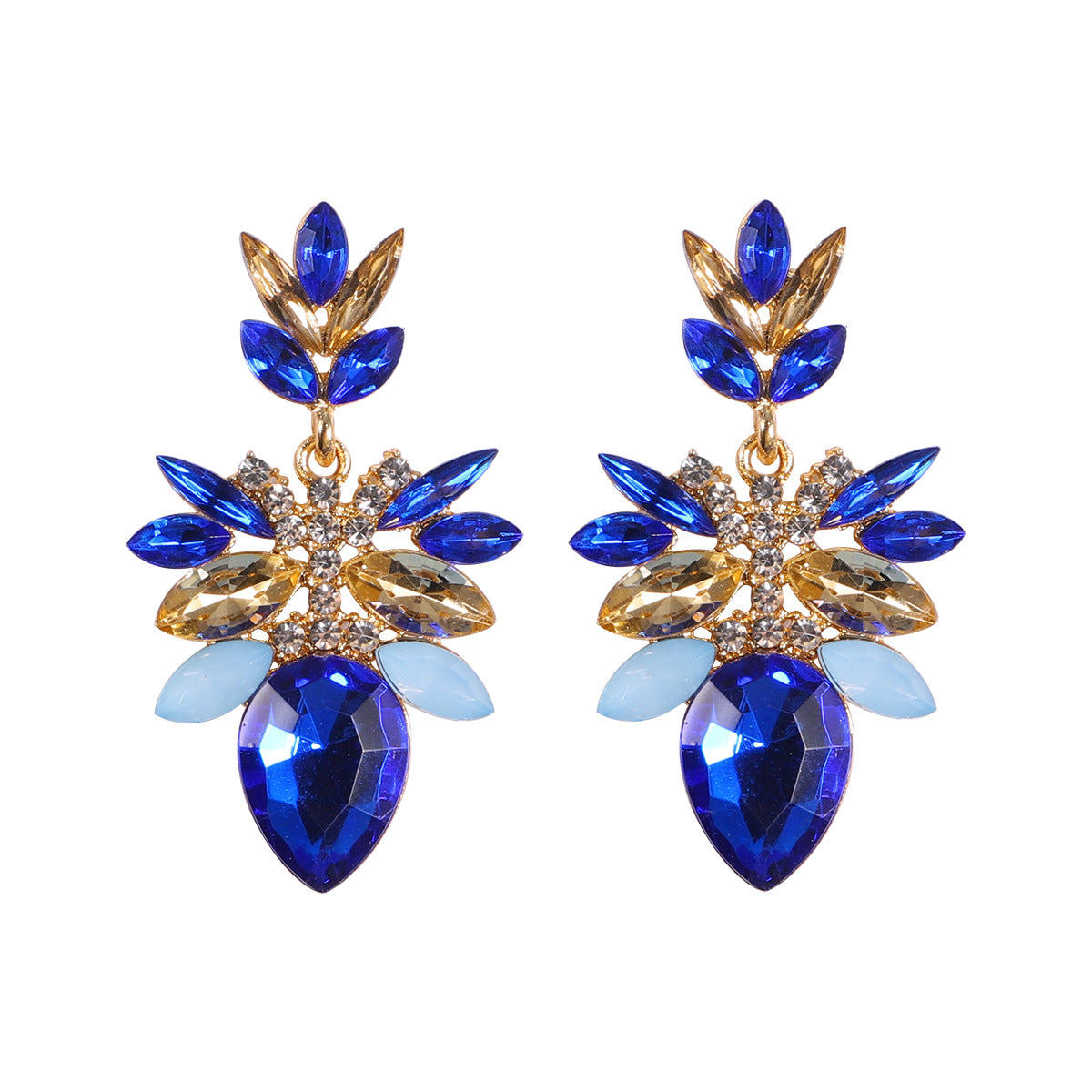 Wholesale Blue Diamond Series Retro Large Grain Sapphire Earrings