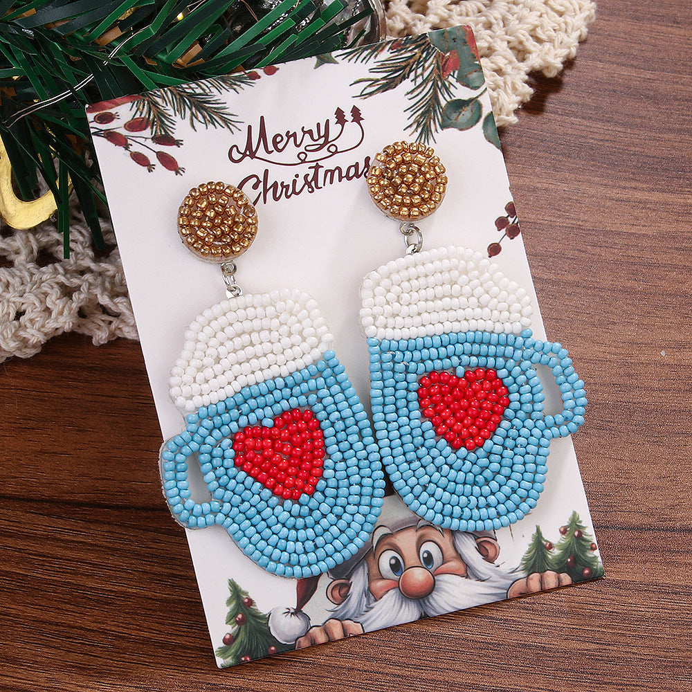Wholesale Christmas tree rice bead earrings