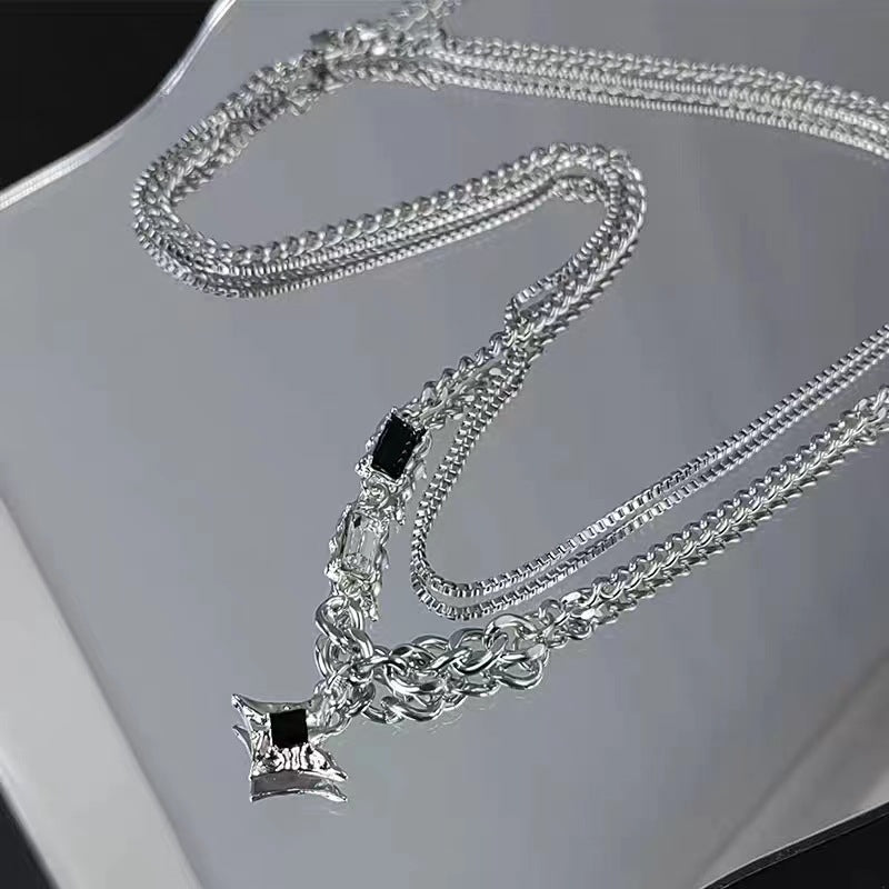 Wholesale Manxing double-layer necklace hip hop design sense niche personalized accessories advanced Qixi boys and girls clavicle chain