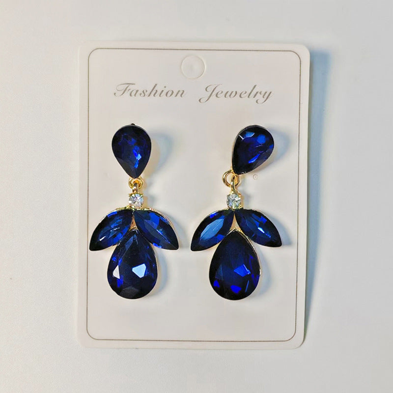 Wholesale Cross-Border Amazon Hot-Selling Diamond-Encrusted Earrings,  Multi-Layered Leaf Earrings,  High-End Earrings Wholesale Earrings