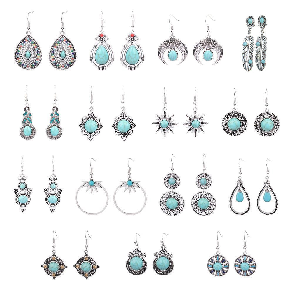 Wholesale Turquoise Bohemian Tassel Geometric Alloy Vintage Earrings