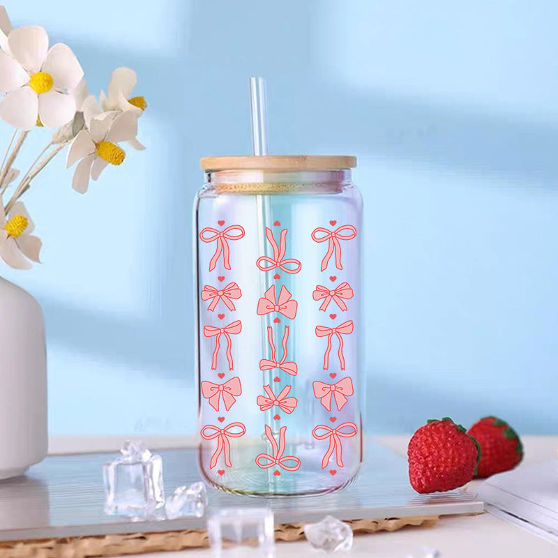 Wholesale pink bow  16oz Cup UV DTF Wraps