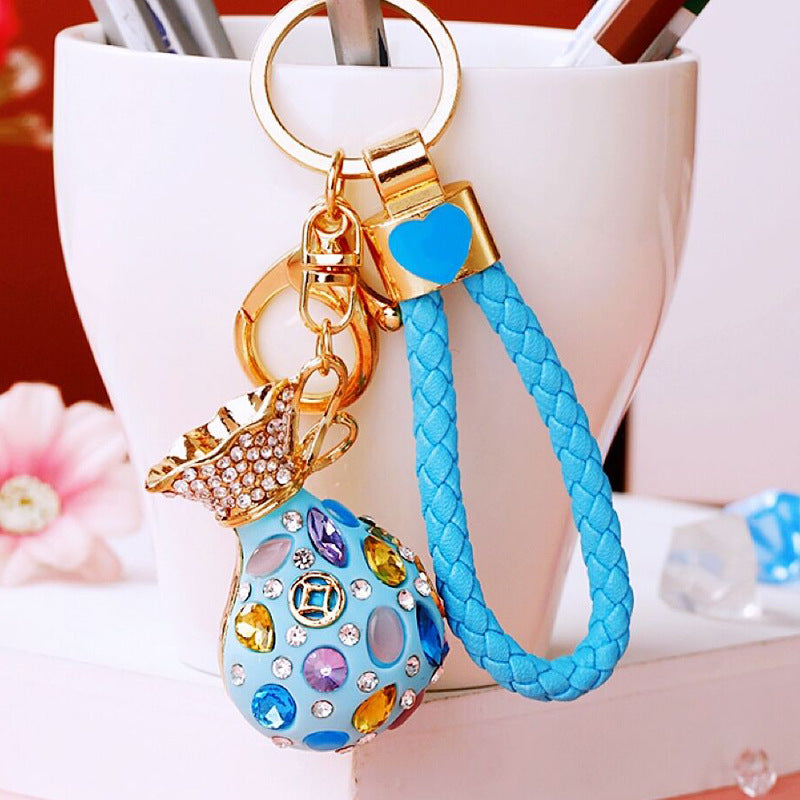 Wholesale Metal Pink Rhinestone Lucky Bag Keychain Chinese Style Car Key Accessory For Women Gift