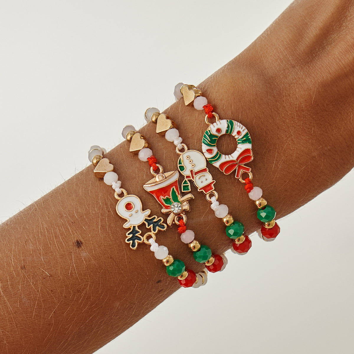 Wholesale Christmas beaded reindeer Layered Bracelet Set