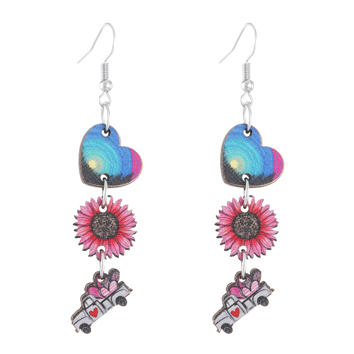 Wholesale Valentine' s Day pink heart-shaped rose fringed earrings